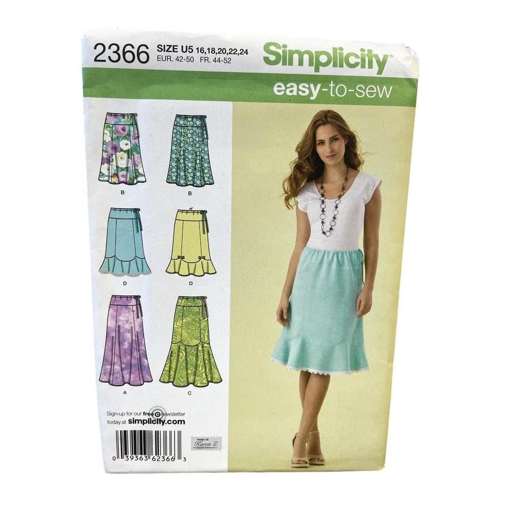 Simplicity 2366 Misses Skirt Easy-to-Sew Elastic Waist Size U5 16,18,20,22,24